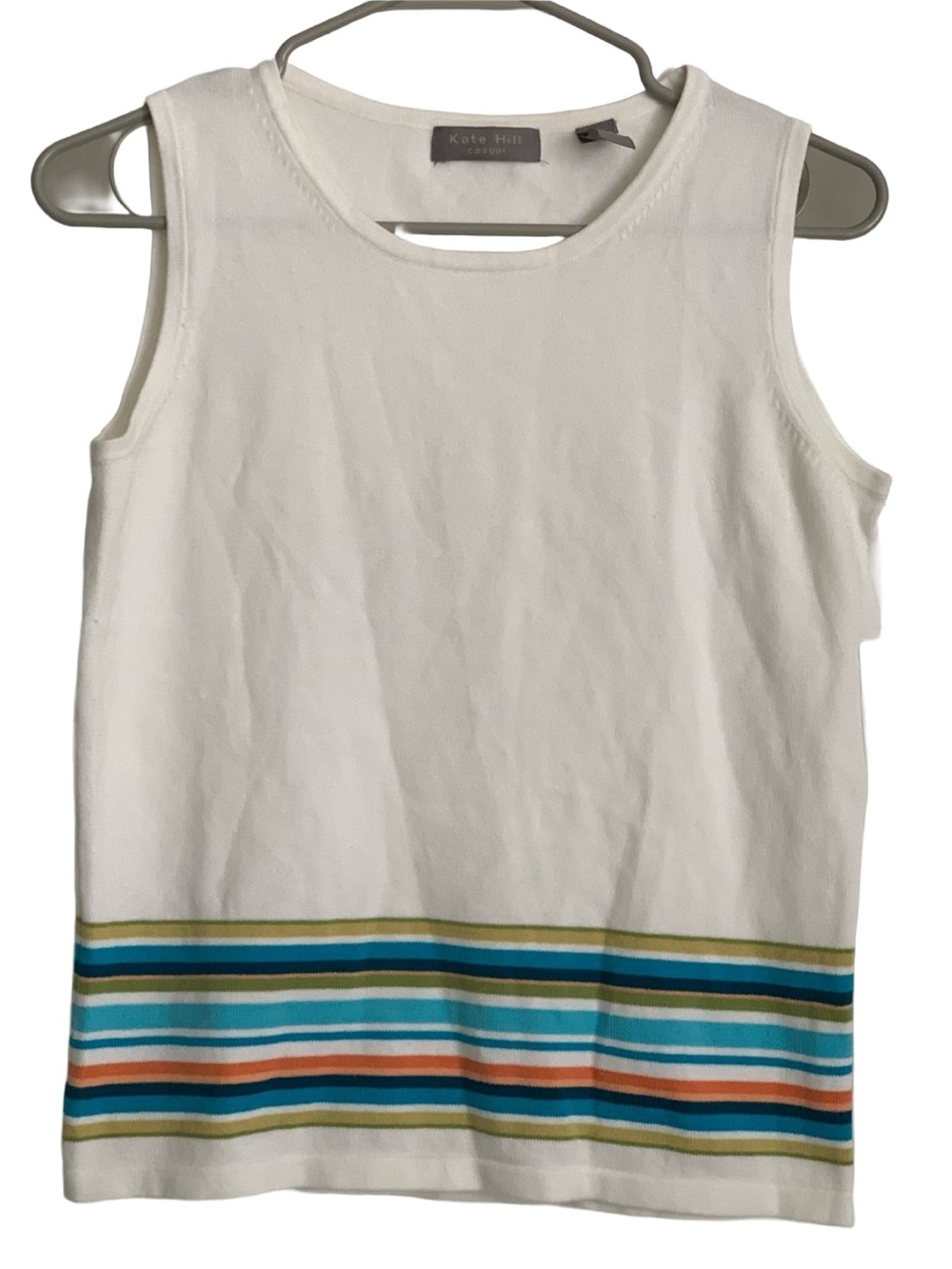 KATE HILL Women’s White Sleeveless Cotton Nylon Spandex Tank Top